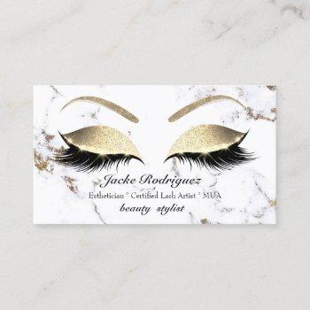 makeup eyebrows lash gold marble white social business card