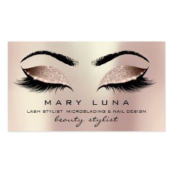 Small Makeup Eyebrows Lash Rose Gold Pink Blush Glitter Business Card Front View