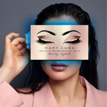 makeup eyebrows lash rose gold pink blush glitter business card