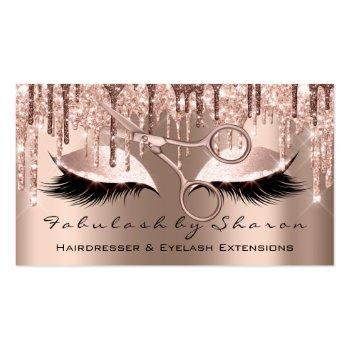 Small Makeup Eyelash Hairdresser Scissors Rose Gold Skin Business Card Front View