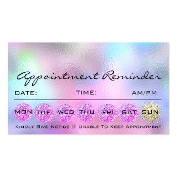 Small Makeup Hair Appointment Reminder Holograph Pink Business Card Front View