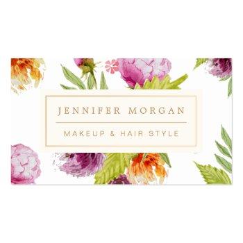 Small Makeup Hair Style Beauty Salon Feminine Floral Business Card Front View