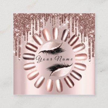 makeup lashes glitter rose nails  manicure skinny square business card