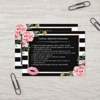 makeup lips instruction tips - pink floral stripes business card