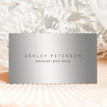 makeup modern simple silver gray metallic foil business card