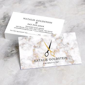 marble black gold scissors hairstylist appointment business card