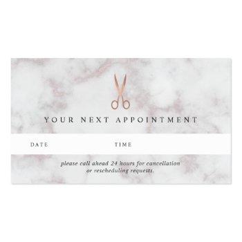 Small Marble & Rose Gold Scissors | Hair Salon Appointment Card Front View