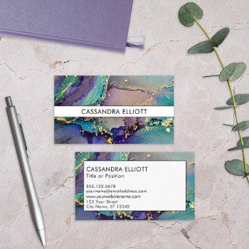 marbled multicolored & gold abstract liquid art business card