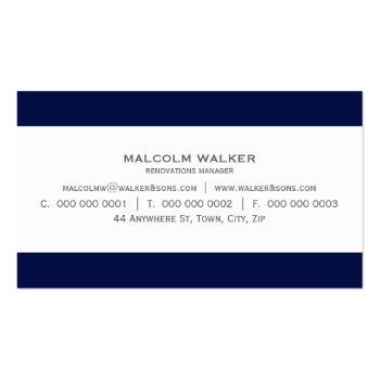 Small Masculine Plain Simple Smart Dark Navy Blue Business Card Back View