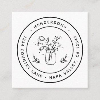 mason jar flowers round logo square business card