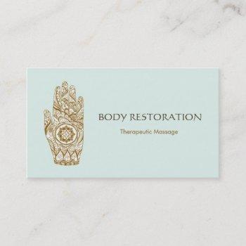 massage therapist logo henna lotus tattoo hand 5 business card