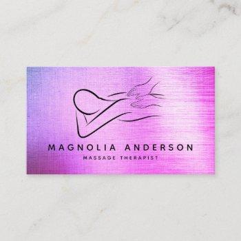 massage therapist silver purple ombre foil business card