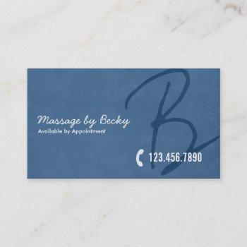 massage therapy elegant script navy blue business card