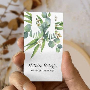 massage therapy healing hands botanical nature spa business card