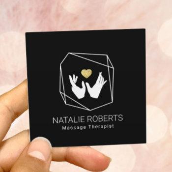 massage therapy healing hands gold heart geometric square business card