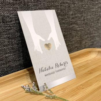 massage therapy healing hands & gold heart linen business card