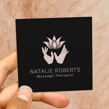 massage therapy healing hands & lotus flower spa square business card