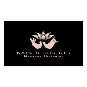 Small Massage Therapy Healing Hands & Lotus Flower Spa Square Business Card Front View