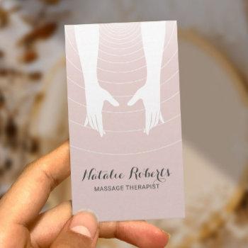 massage therapy healing hands spa blush pink business card