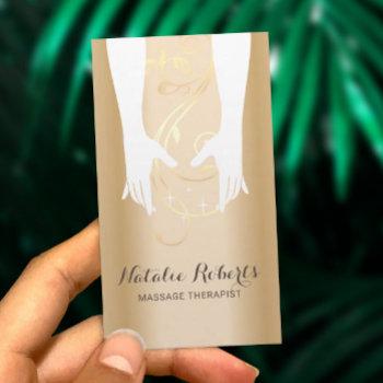 massage therapy healing hands spa modern gold business card