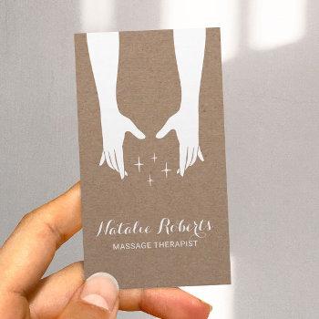 massage therapy healing hands spa rustic kraft business card