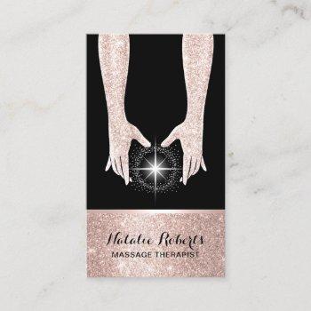 massage therapy reiki spa rose gold healing hands business card