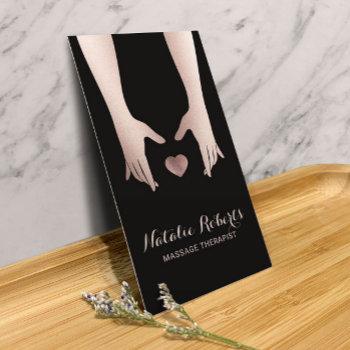 massage therapy rose gold healing hands & heart business card