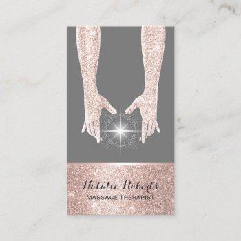 massage therapy rose gold healing hands reiki spa business card