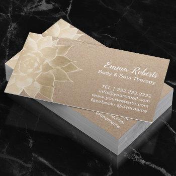 massage therapy spa gold floral rustic kraft business card