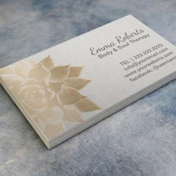massage therapy spa gold floral vintage linen business card