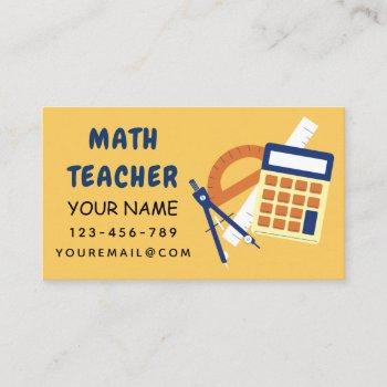 math teacher home tutor ruler calculator orange  business card