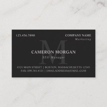 matte black gray monogrammed professional business card