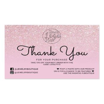 Small Mauve Pink Glitter Ombre Customer Thank You Business Card Front View