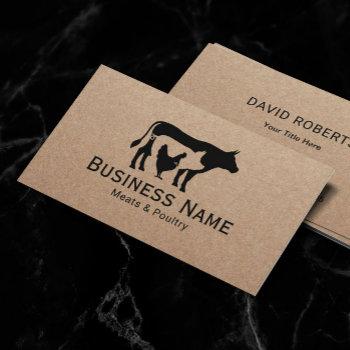 meats & poultry market chicken pig cow butcher bus business card
