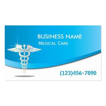 Small Medical Care Modern Blue Curve Business Card Front View