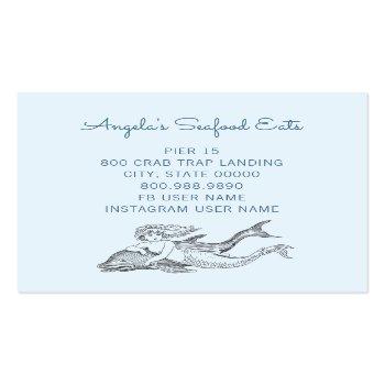 Small Mermaid And Dolphin Sea Food Square Business Card Back View