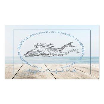 Small Mermaid And Dolphin Sea Food Square Business Card Front View