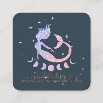 mermaid moon phrases navy star night square business card