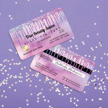 mermaid purple holographic glitter drips credit business card