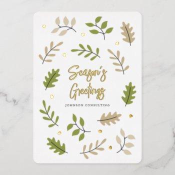 merry christmas modern simple foliage botanical foil holiday card