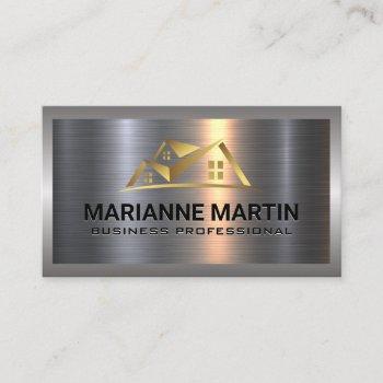 metal aluminum silver brushed | gold house logo business card