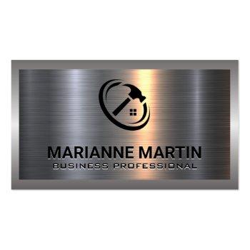 Small Metal Aluminum Silver Brushed | Home Hammer Logo Business Card Front View
