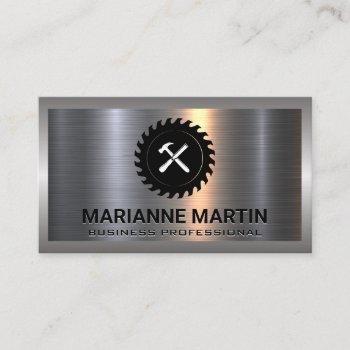 metal aluminum silver brushed | saw and hammer business card