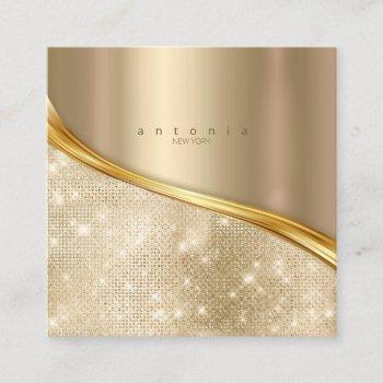 metal and glitter wave gold sq id807 square business card
