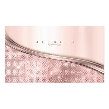 Small Metal And Glitter Wave Rose Gold Id807 Business Card Front View