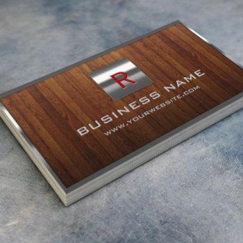 metal monogram steel border wood professional business card