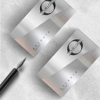 metal wave logo two-tone silver id809 business card