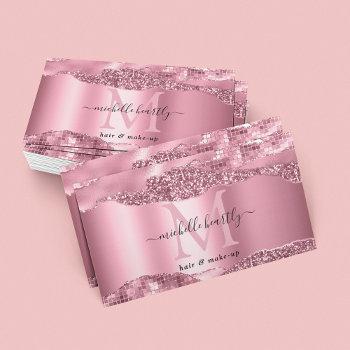 metallic pink glitz & glam monogram business card