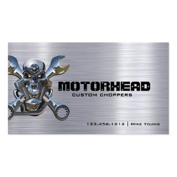 Small Metalwork Skull And Wrench On Brushed Aluminum Business Card Front View