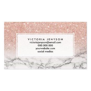 Small Microblading Faux Rose Pink Glitter White Marble Business Card Back View